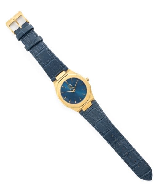 ساعة يد رجالية مع أحزمة جلدية أصلية - أزرق وذهبي