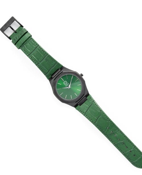 ساعة يد رجالية مع أحزمة جلدية أصلية - أخضر وأسود