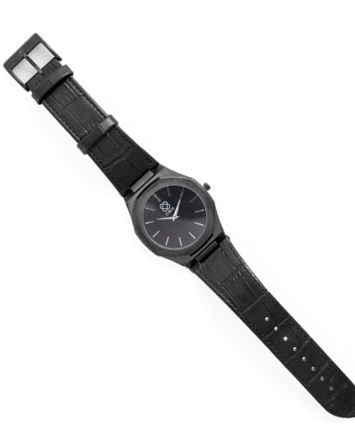 ساعة يد رجالية مع أحزمة جلدية أصلية - أسود