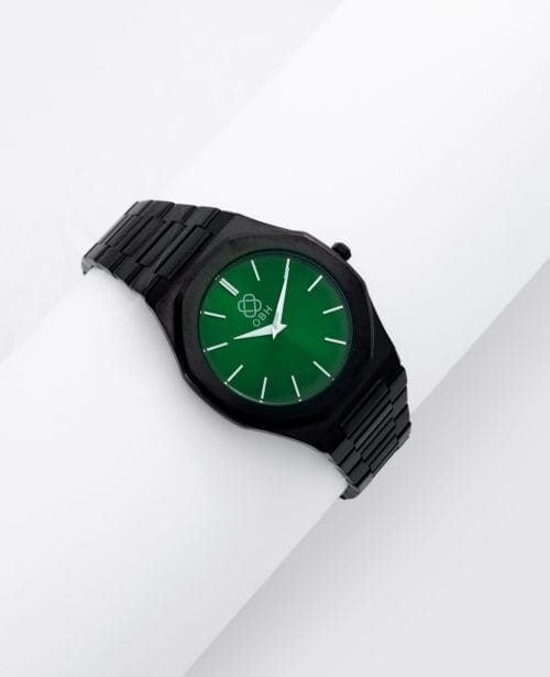 ساعة يد رجالية من الستانلس ستيل باللون الأسود والأخضر