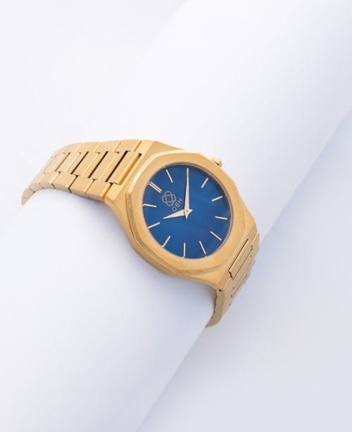 ساعة رجالي ستانلس ستيل ذهبية وزرقاء