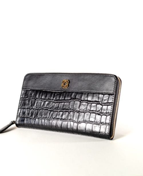 محفظة نسائية طويلة بسحاب باللون الأسود كروك